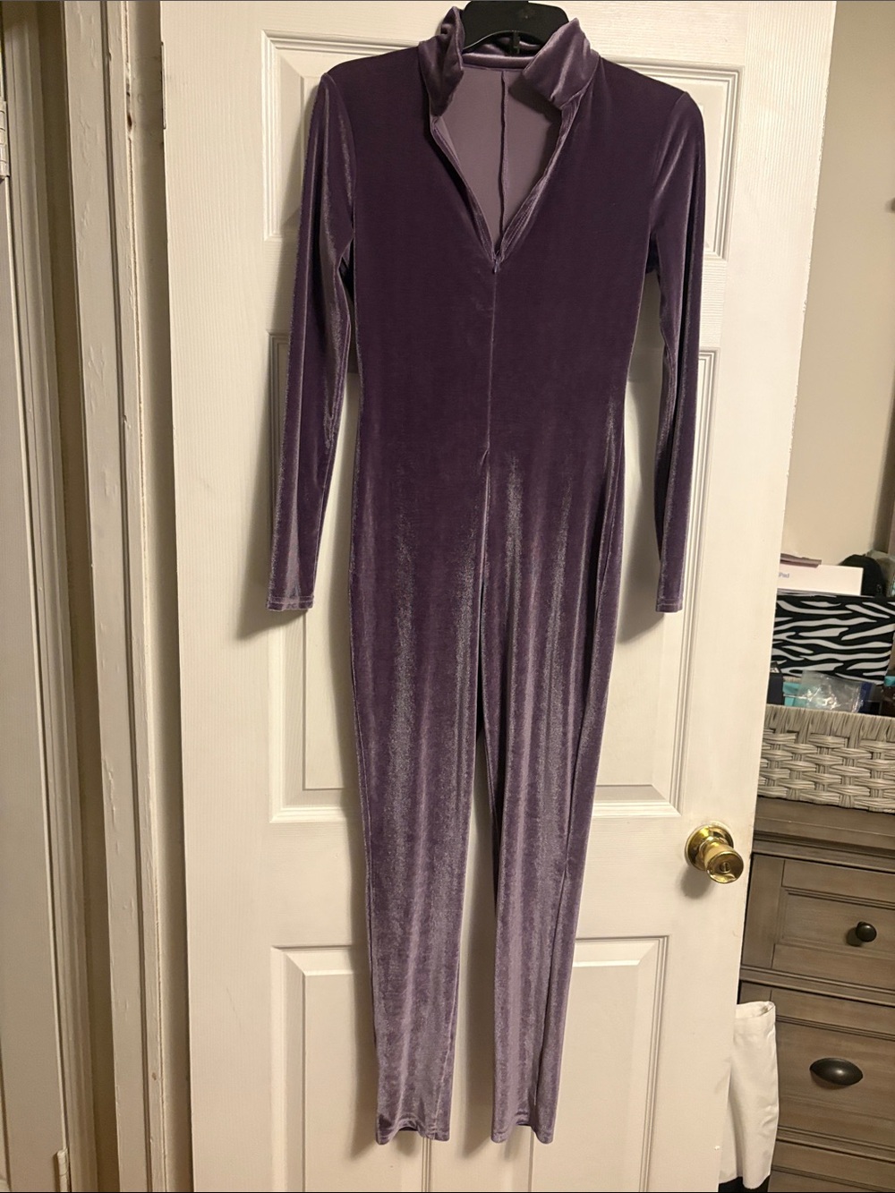 Velvet Long-Sleeve Jumpsuit in Dusty Purple